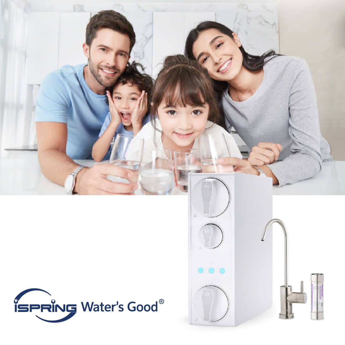 Máy lọc nước RO không bình chứa iSpring RO500AK-BN-UVF8 – 500 GPD, UV diệt khuẩn, khoáng kiềm cân bằng pH